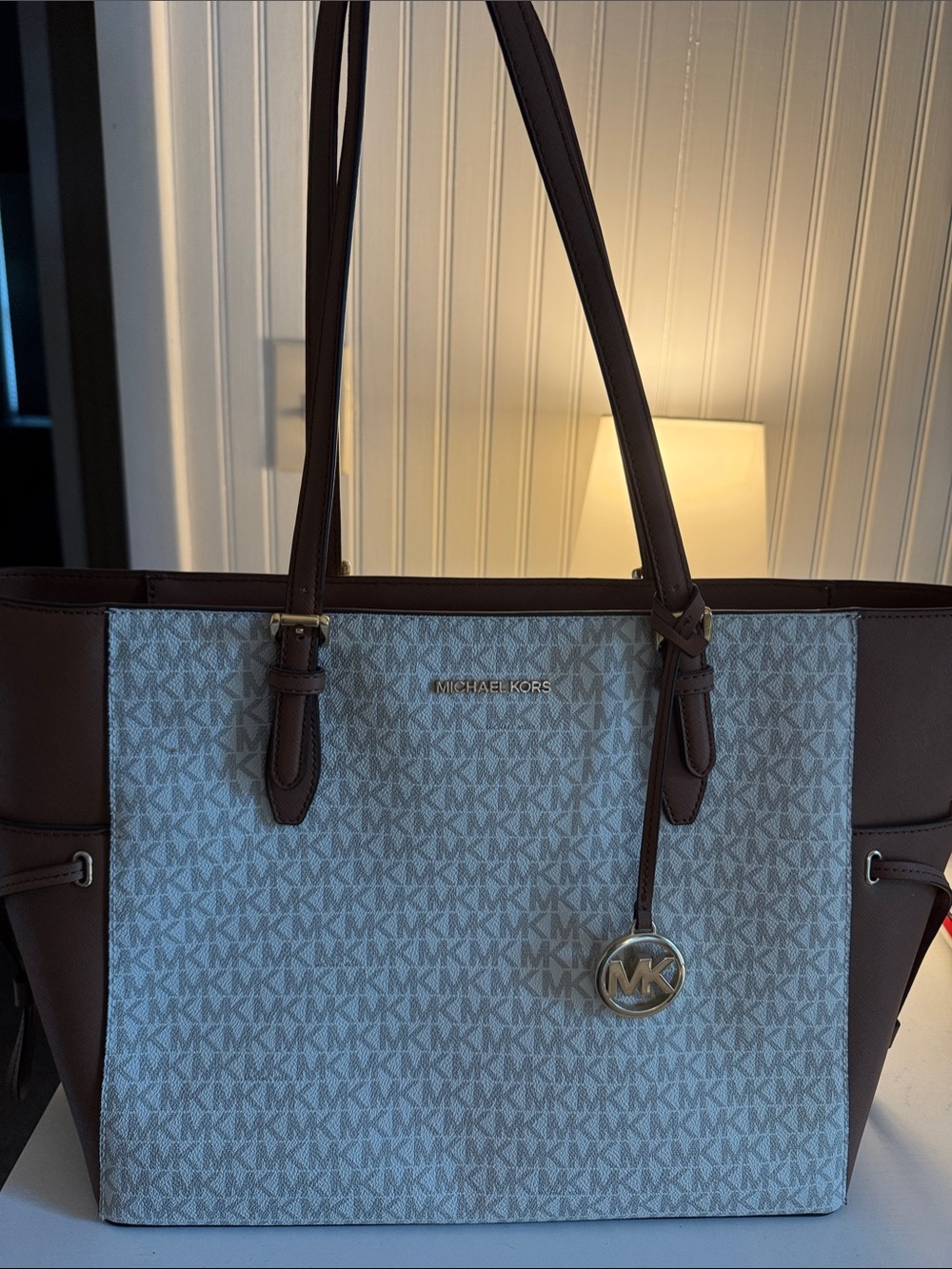 Michael Kors Brown and Beige MK Logo Tote